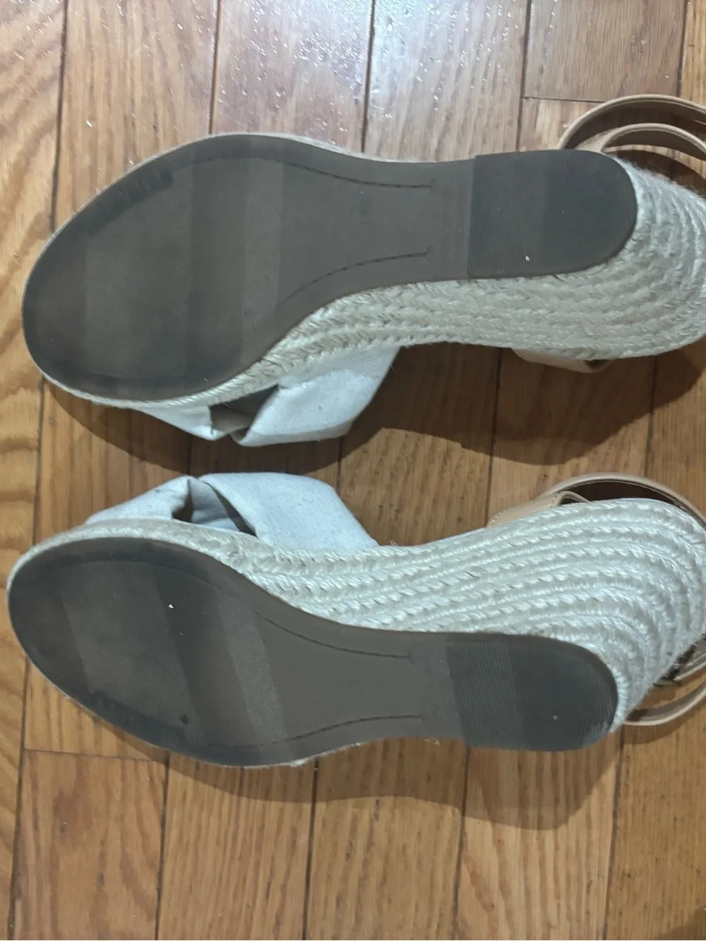 Old Navy Cream Braided Wedge Sandals with Tan Ankle Strap